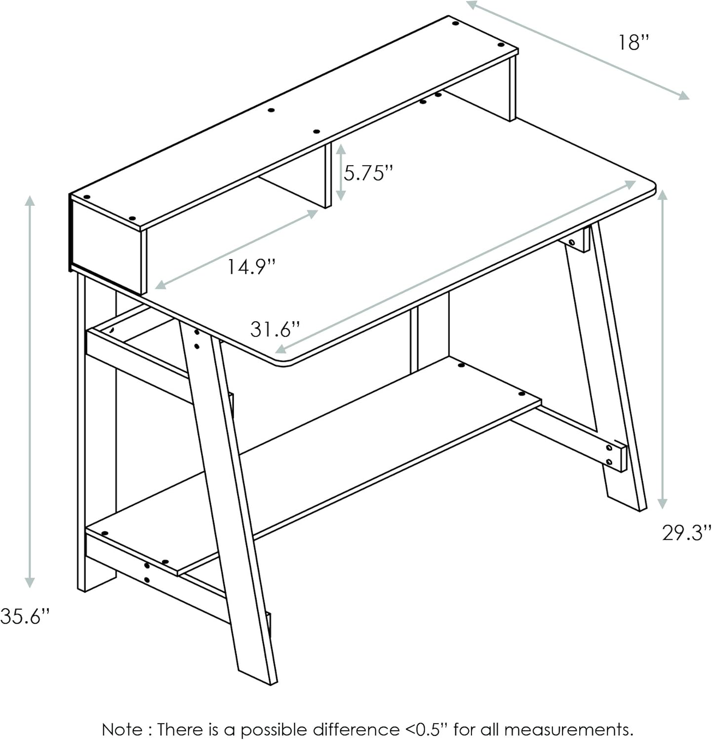 Furinno Simplistic A Frame Computer Desk, 17.9"D x 31.6"W x 35.5"H, Columbia Walnut