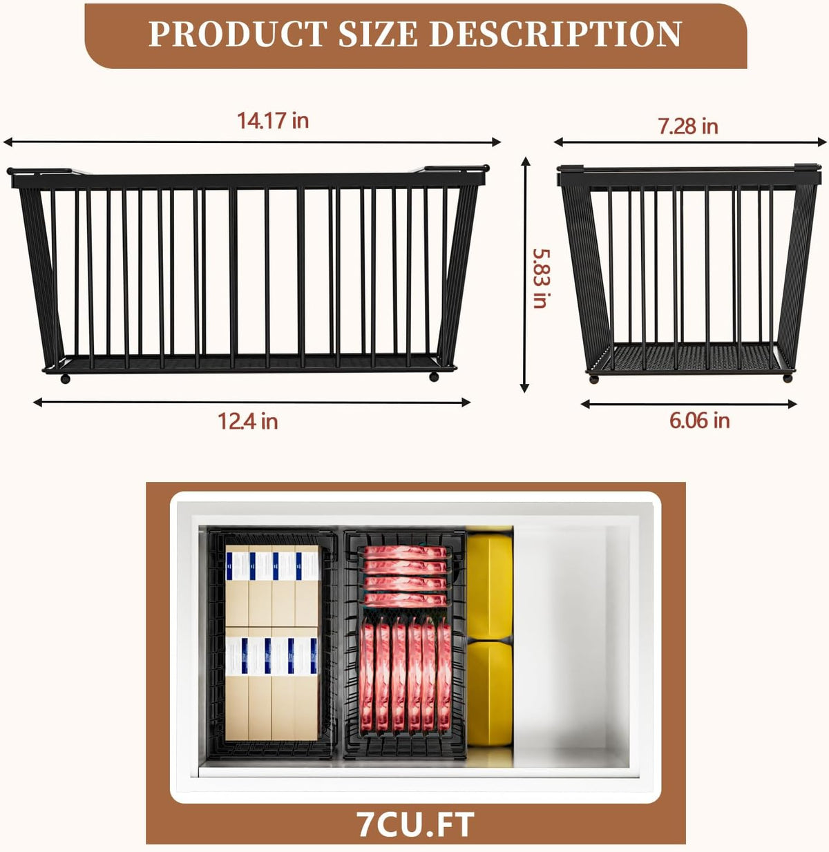 Enhanced Leak-Proof Bottom - Freezer Organizer Bins ，4 Pack Stackable Deep Freezer Organizer Bins for 7 Cu.FT Small Chest Freezer，organization and storage，pantry organizers(4 Pack-black)