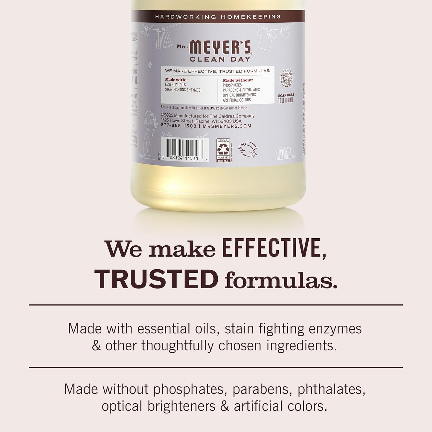 MRS. MEYER'S CLEAN DAY Liquid Laundry Detergent, Biodegradable Formula Infused with Essential Oils, Lavender, 64 oz (64 Loads)