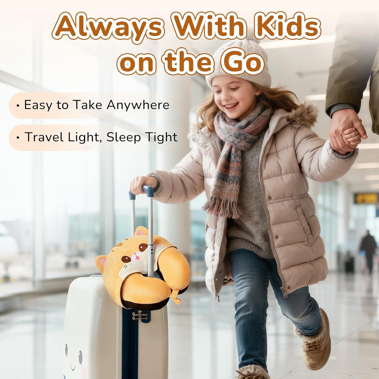 Certified to ASTM & CPSIA Standards–Kids Travel Neck Pillow with Hood,Memory Foam Airplane Pillow,Double-Sided, Cute Design, Cooling Ice Silk & Soft Plush, Adjustable, Portable & Washable for Flights