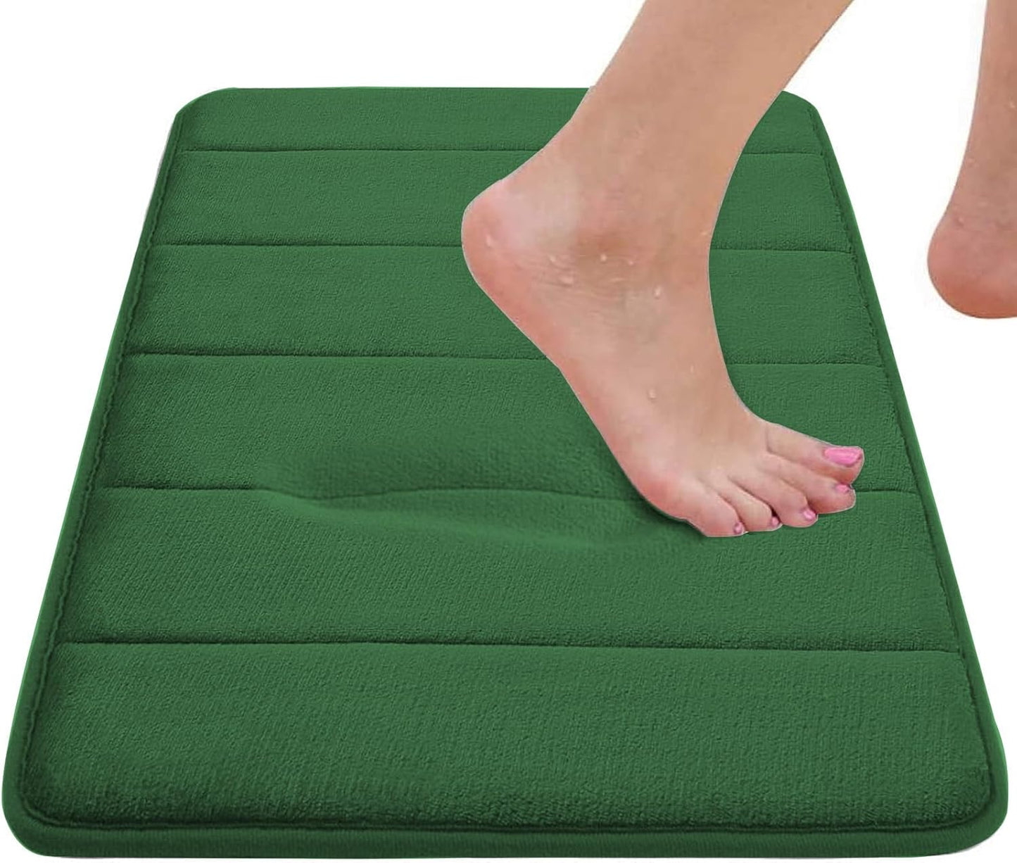 RUN HELIX Bath Mats for Bathroom Comfort Memory Foam Bath Rug Set 3 Piece Non-Slip Bathroom Mats,Absorbent Shaggy Rugs Super Soft U-Shaped Toilet Rug,Bathroo Carpets for Batoom,Tub,Shower,Dark Green