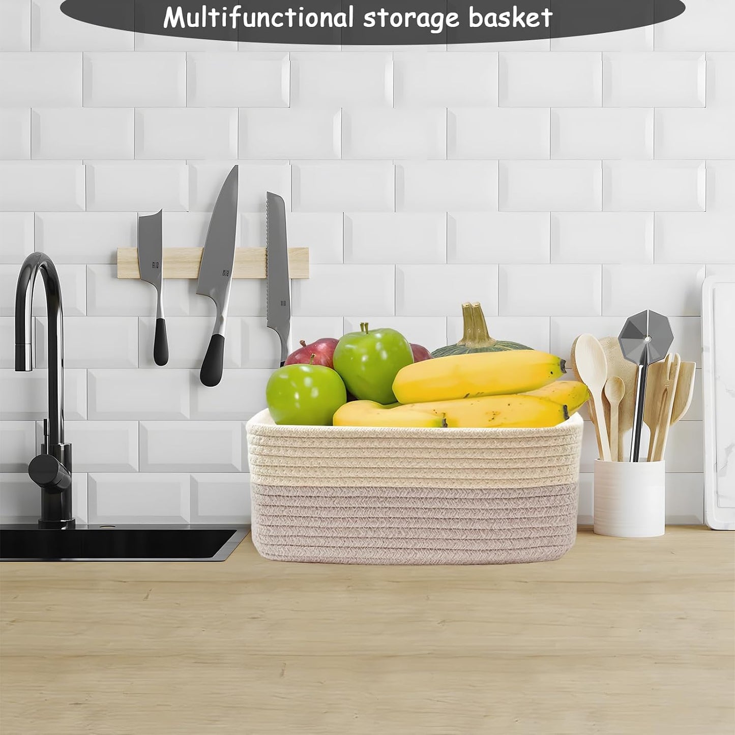 COMFY HOMI 11.5"x7.5"x4.7" Storage Baskets for Organizing | Cotton Rope Woven Basket | Toy Storage Bin Box | Basket for Shelves, Closet Organizer Bin, Decorative Closet Shelf, 3 Pack,