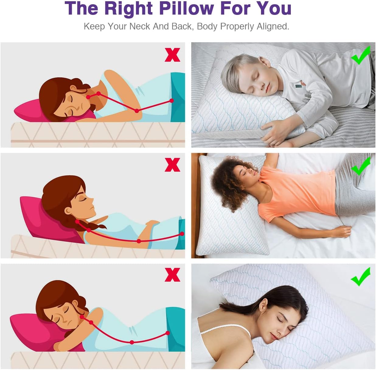 WISHSMILE Cooling Pillows Queen Size Set of 2, Memory Foam Pillows with Zipper, Adjustable Firmness for Sleeping Cool Cold Pillow to Hot, Side, Back and Stomach Sleepers, 2 Pack, 20x30