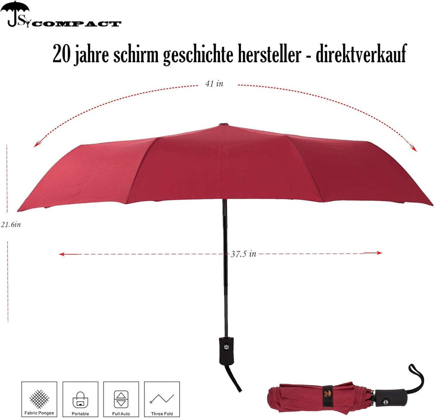 SY COMPACT Travel Umbrella - Windproof Automatic Compact Umbrella for Rain, Lightest 8-Rib, Small, Strong & Portable, Durable Grip, Fits Backpack & Car, Factory Direct (UV Available)