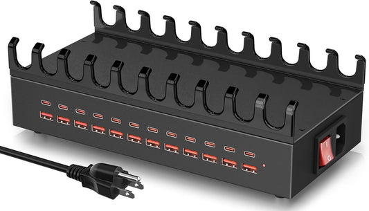 300W Charging Station for Multiple Devices, 24 Ports USB Fast Charging Station, Charger Station Organizer Compatible with Kindle, Phone, Tablet, iPad, Charger Station for Home, Office, School
