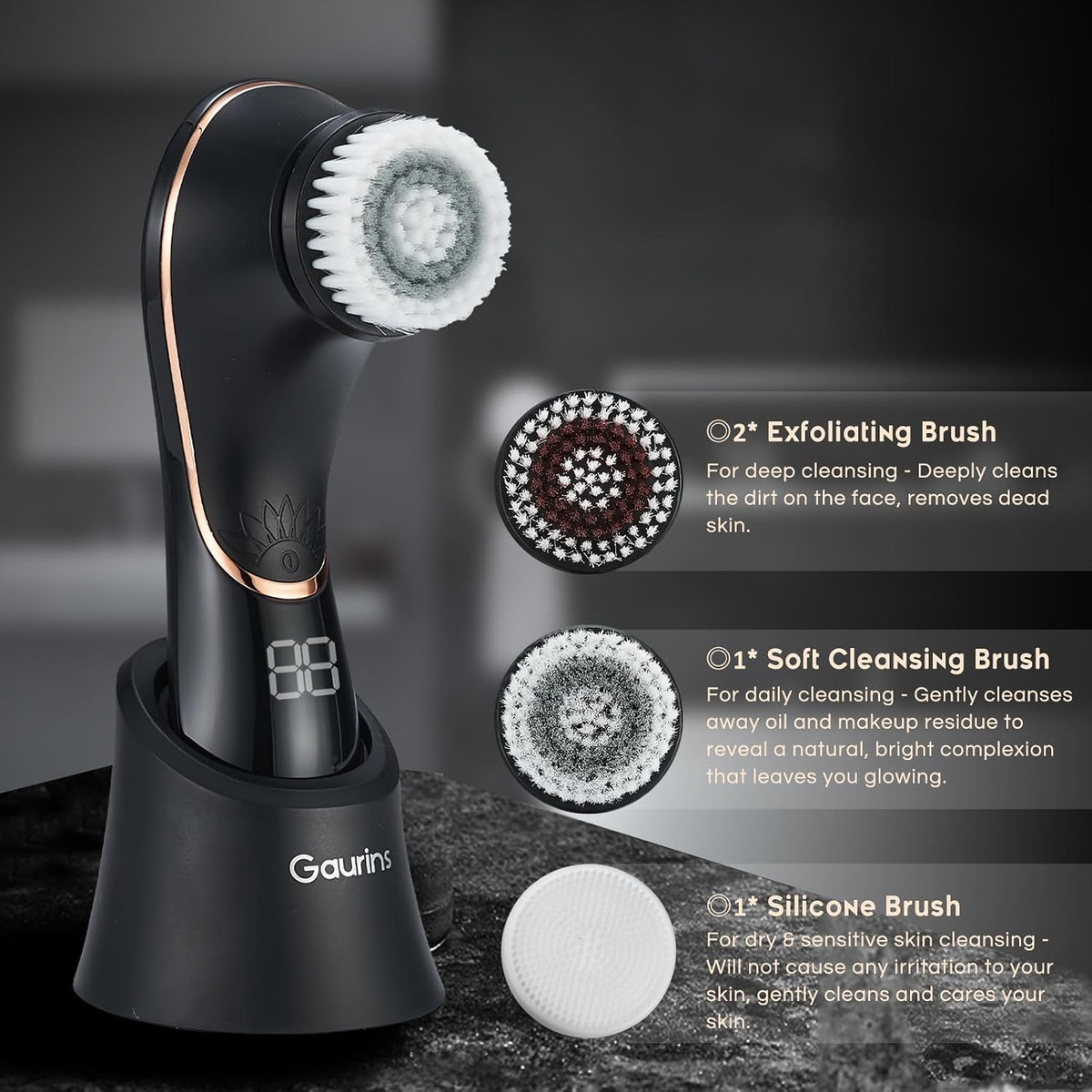 Facial Cleansing Brush, Rechargeable Electric Face Scrubber, 2-Speed Modes