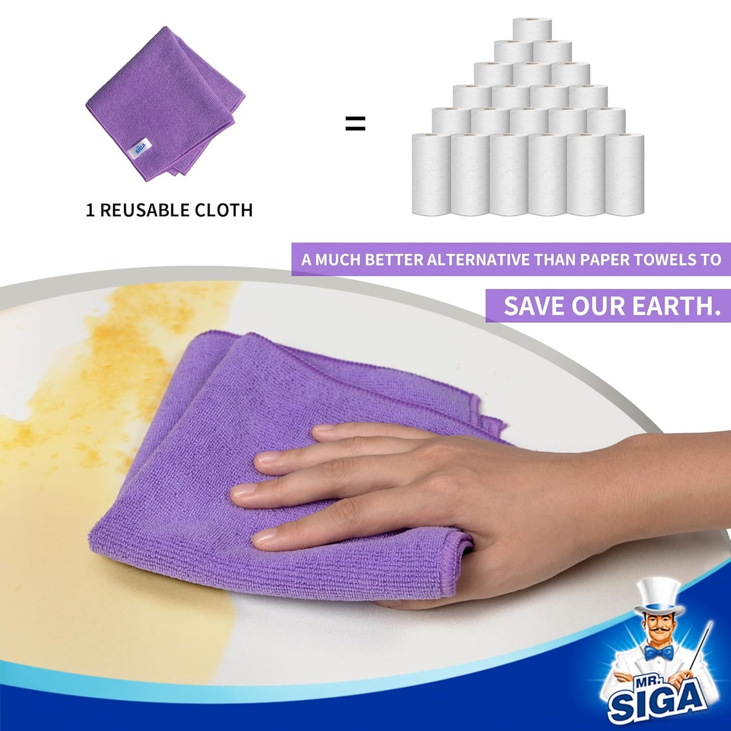 MR.SIGA Microfiber Cleaning Cloths, All-Purpose Microfiber Towels, Streak Free Cleaning Rags, Pack of 12, Purple, Size 32 x 32 cm(12.6 x 12.6 inch)