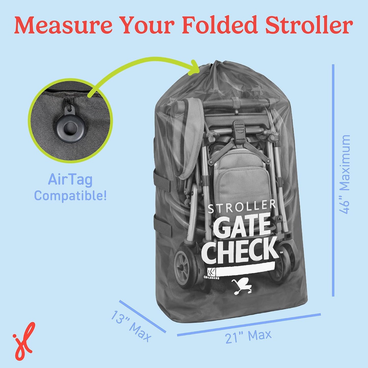 J.L. Childress Gate Check Bag for Single & Some Double Strollers - Travel Bag for Airplane, Fits Most Standard Baby Strollers, Airport Accessories Gate Check, Flying Essentials - Black