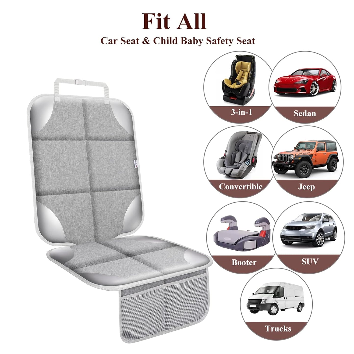 Meolsaek Car Seat Protector for Child Car Seat, Durable 600D Fabric Waterproof Car Seat Cover with Thick Pad Non-Slip Backing，No Imprints (Silver Gray-1 pc)