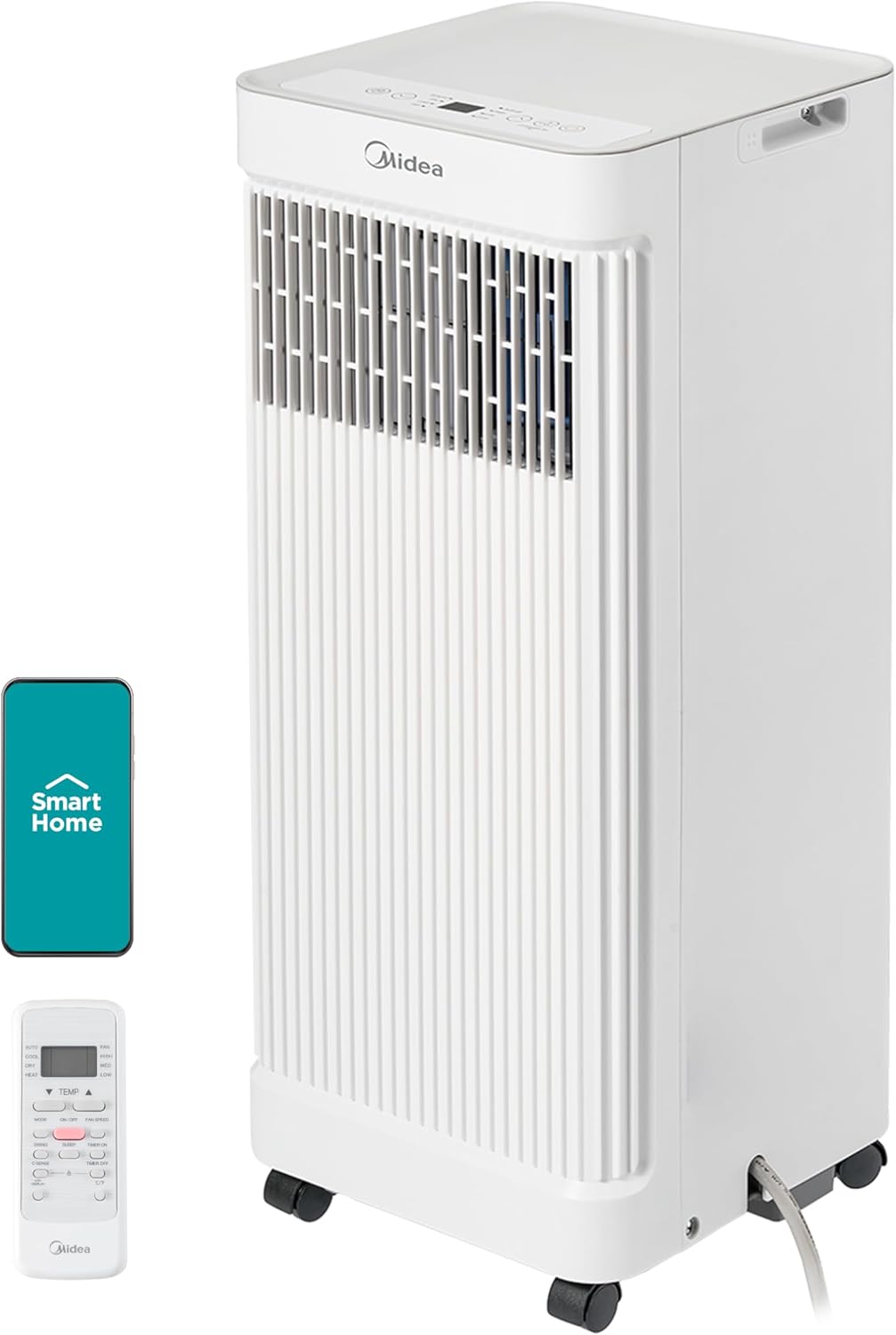 Midea 9,000 BTU ASHRAE (6,000 BTU DOE/SACC) Portable Air Conditioner, Smart Control, Cools up to 250 Sq. Ft., with Dehumidifier & Fan mode, Remote Control & Window Installation Kit Included