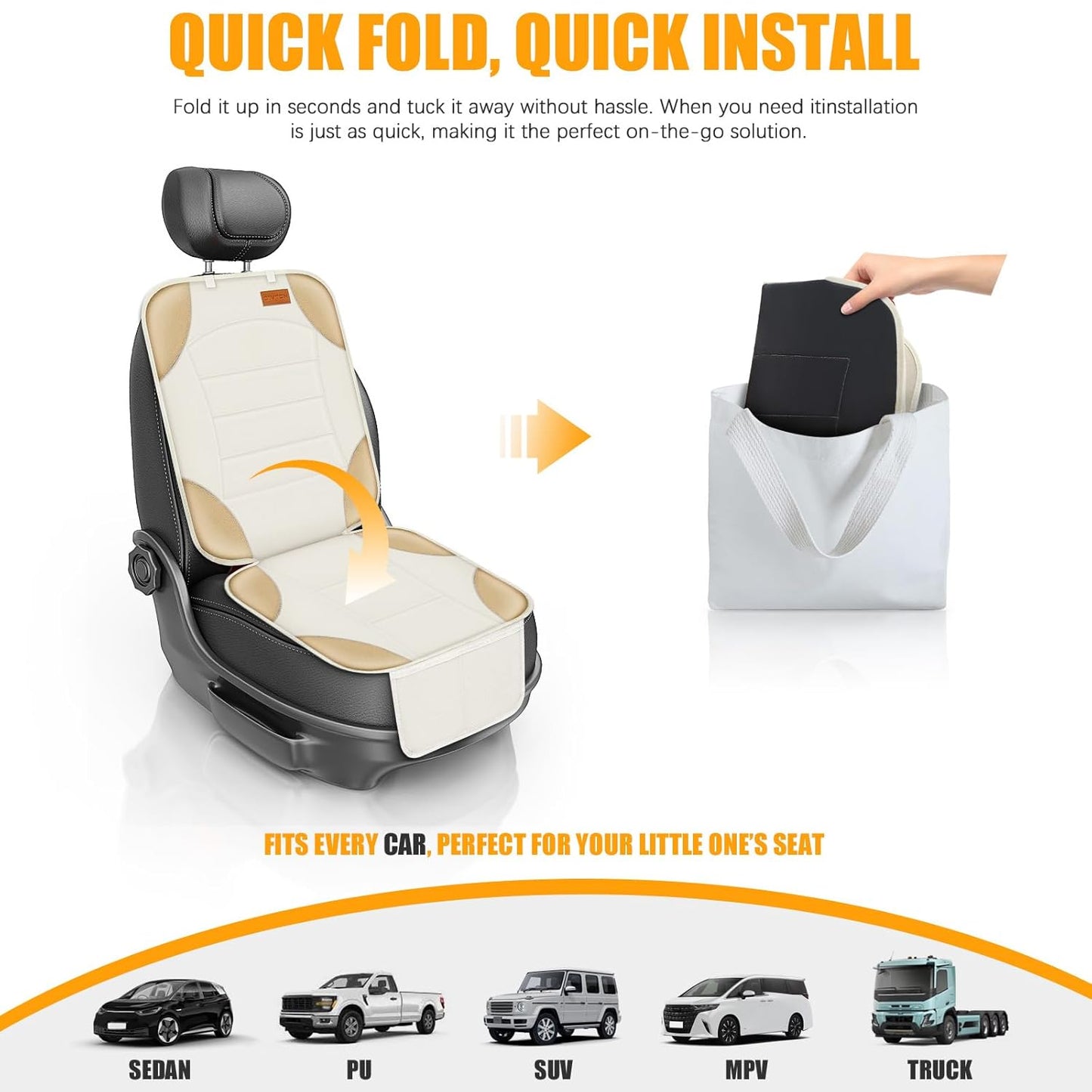 Siivton Car Seat Protector for Child Car Seats, Waterproof 600D Fabric Car Seat Cover, Non-Slip Backing, Thick Padding, Mesh Pockets for Storage, Protects Leather & Fabric Upholstery (Off-White)