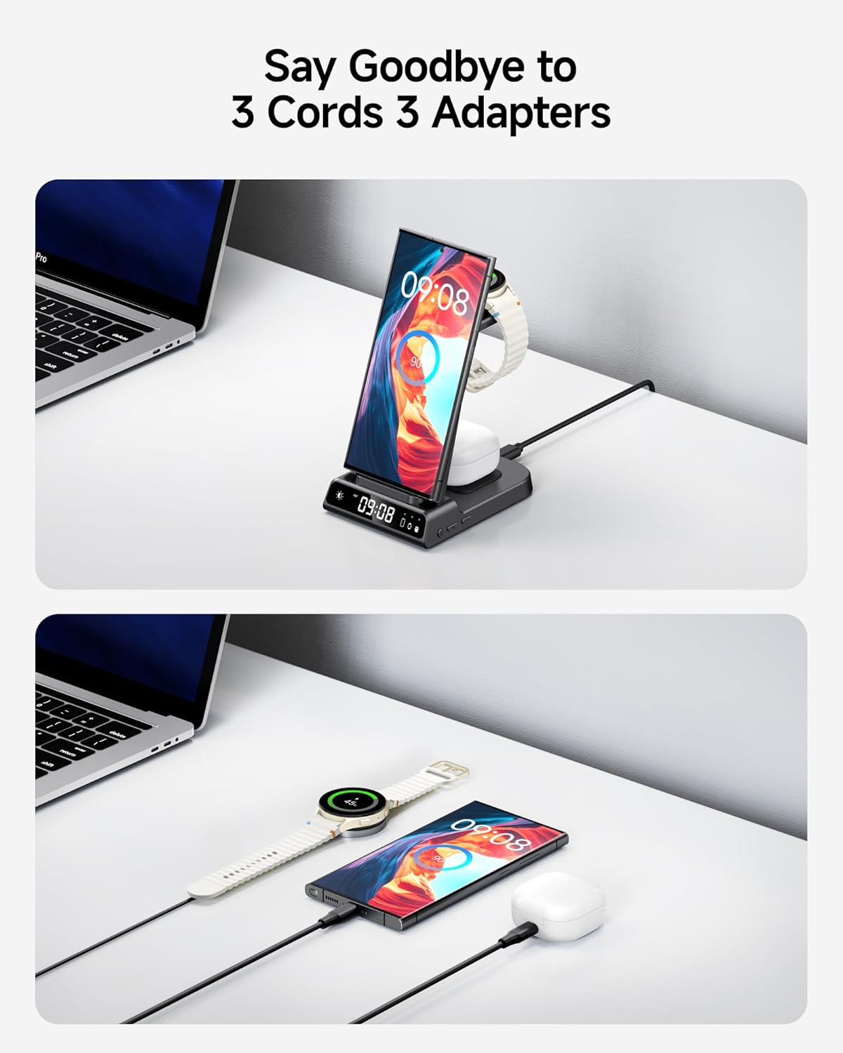 Wireless Charger for Samsung, 3 in 1 Wireless Charging Station for Samsung Galaxy S25 Ultra/S24 Ultra/S23/S22/Note 20/Z Flip 7/Fold 6, Charger for Samsung Galaxy Watch Ultra/8/7/6, Galaxy Buds 3/3 Pro