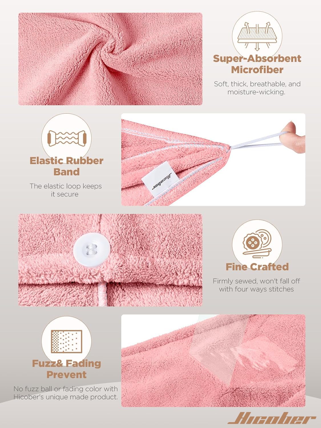 Hicober Microfiber Hair Towel, 3 Packs Hair Turbans for Wet Hair, Drying Hair Wrap Towels for Curly Hair Women Anti Frizz (Pink,Blue,Green)