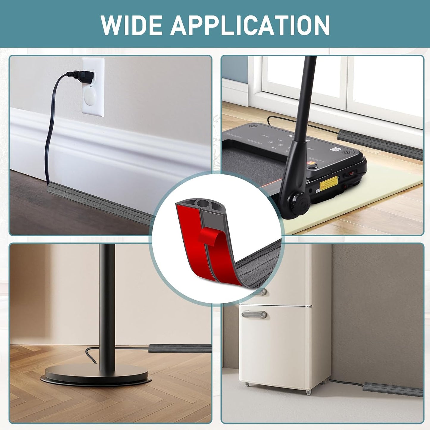 LSGCQ Floor Cord Cover Self Adhesive Cord Hider Floor Cable Management | Cord Covers for Wires on Floor Cable Cover, Prevent Cable Trips, Cable Cavity 0.32" W x 0.32" H, 20Ft, Deep Grey Wood