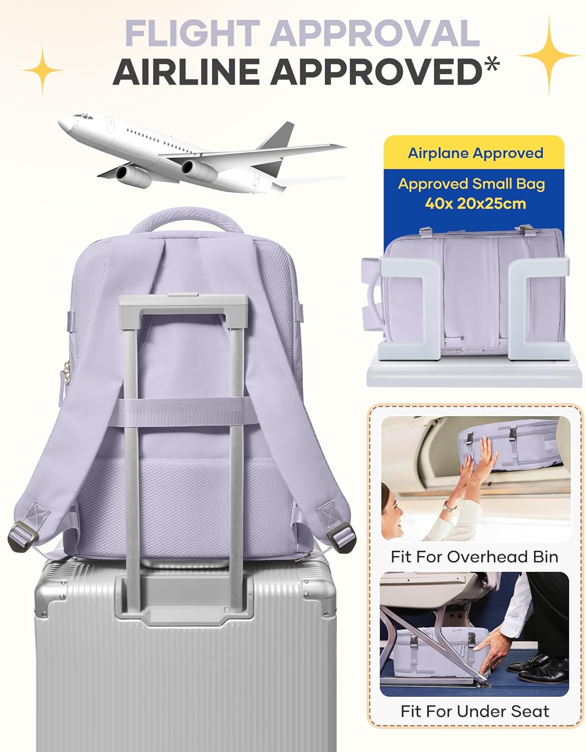 Carry On Backpack Personal Item Travel Backpack For Women Airline/Flight Approved Waterproof Sports Luggage Casual Daypack Small Hiking Backpack Purple