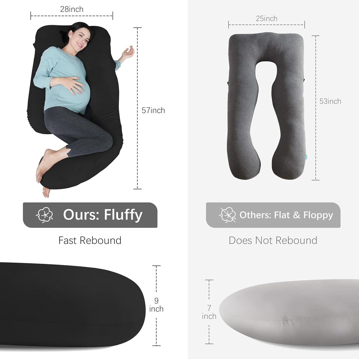 MOON PARK Pregnancy Pillows for Sleeping - U Shaped Full Body Maternity Pillow with Removable Cover - Support for Back, Legs, Belly, Hips - 57 Inch Pregnancy Pillow for Women - Black