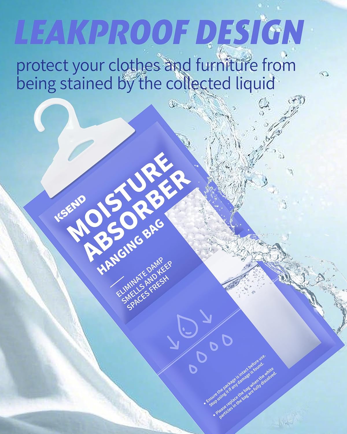 Ksend Moisture Absorbers 10 Pack, 9.8 Oz Compact Dehumidifier Bags & Packs, Moisture Hanging Bag, Humidity Absorbers, Closet Deodorizer Against Musty Odors, 11.8'' x 6.3''