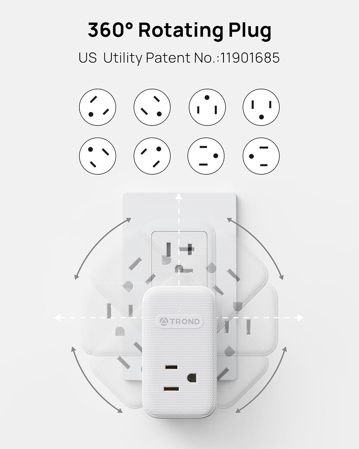 TROND Outlet Extender with 2 PD 20W USB C Charger, 3 AC Multi Plug Outlet Splitter with 360 Rotating Plug, USB Wall Socket Adapter, A Small Charging Station for Kitchen Bathroom Cruise Essentials
