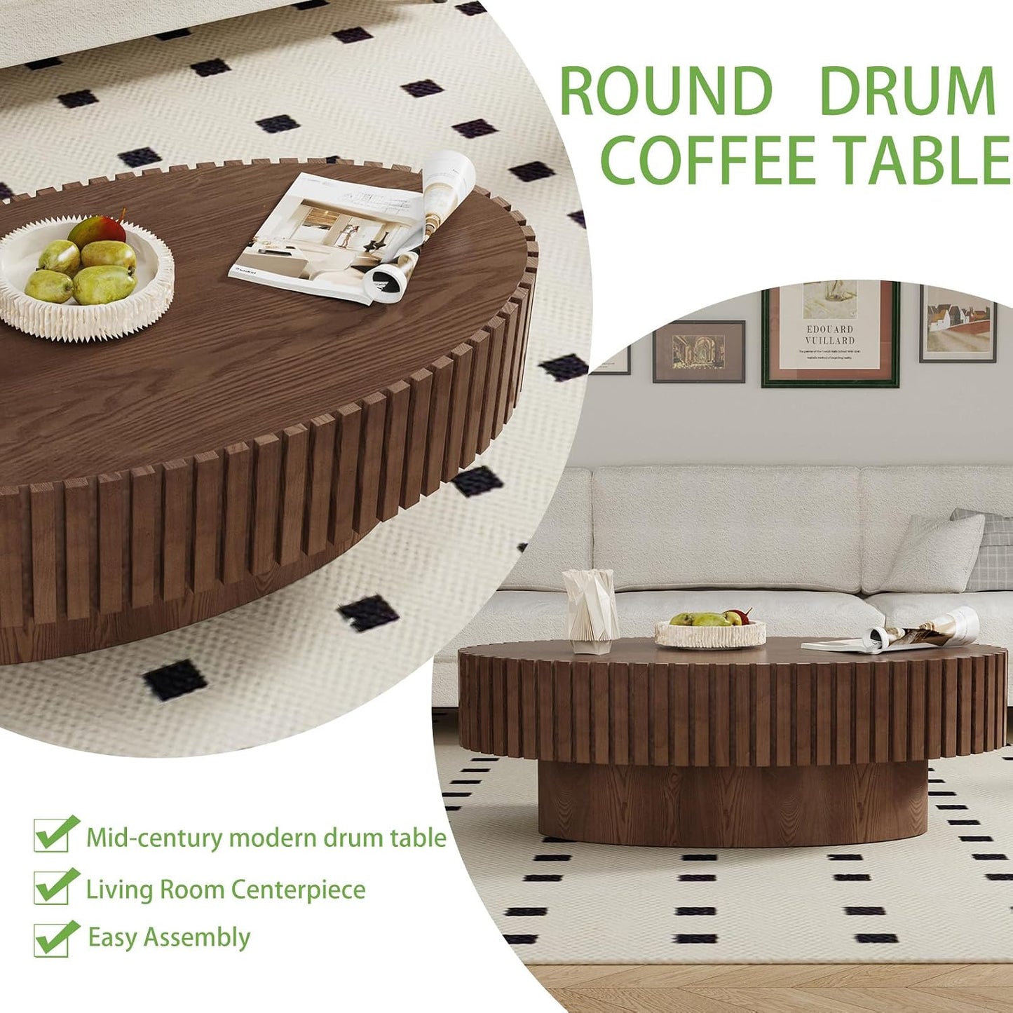 Handmade Wood Oval Coffee Table (Walnut 43.3 in) | Contemporary Style for Living Room, Pedestal Design & Easy Assembly