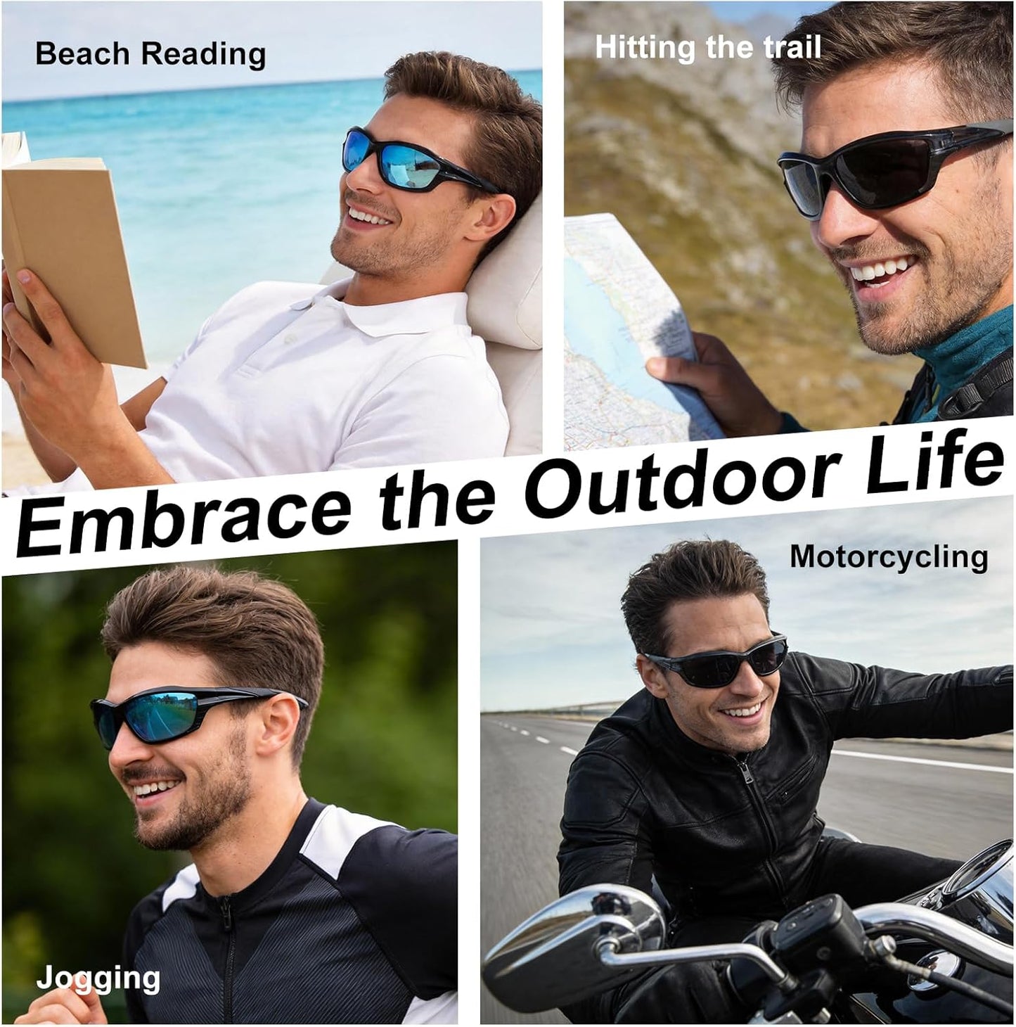 Missfive 2-Pack Mens Go-To Bifocal Sunglasses with Readers Built In, Resilient Temple Comfort-Fit Sport Wrap Around Frame & UV400 Protection, Driving & Reading Glasses for Outdoor +2.5