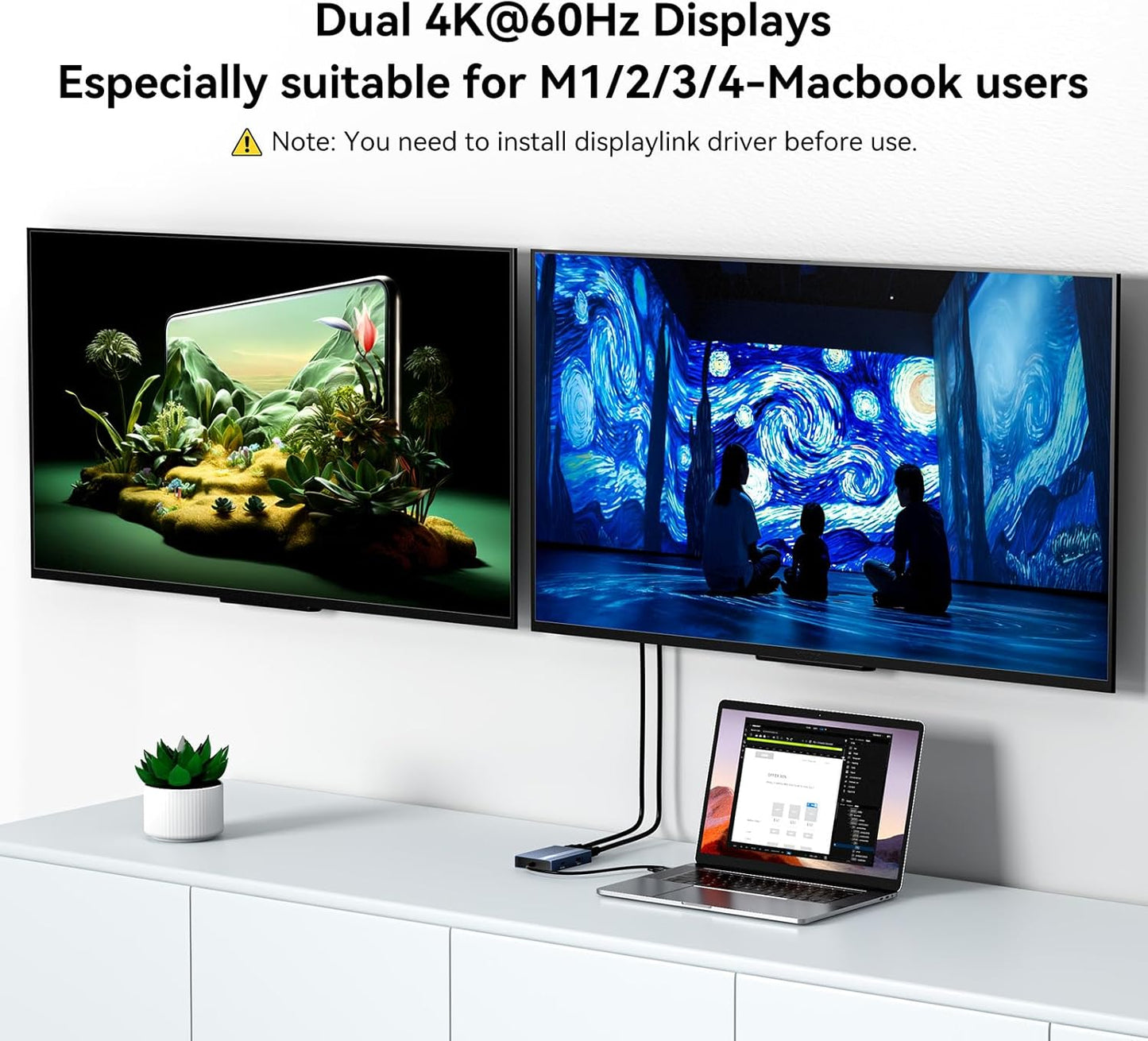ACASIS USB C to Dual HDMI DisplayLink Adapter, 4K@60Hz, 2 HDMI & 3 USB-A Ports, 100W PD Charging, USB C DisplayLink Docking Station for Mac M1/M2/M3/M4/M5/Neo/Windows,USB A/C to Dual Monitor Adapter