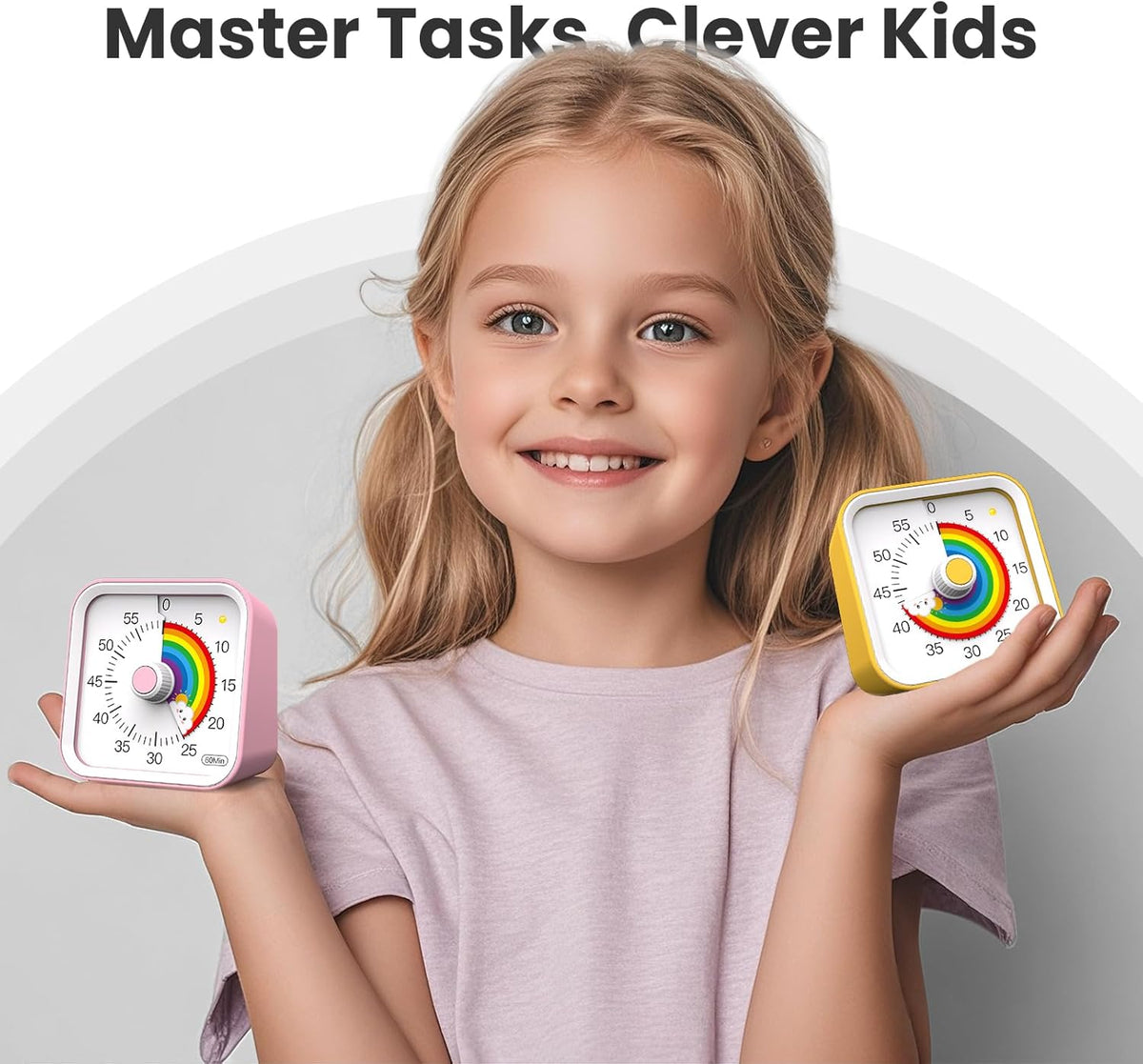 Visual Timer for Kids, Rainbow Timer with Pause Function, Yellow