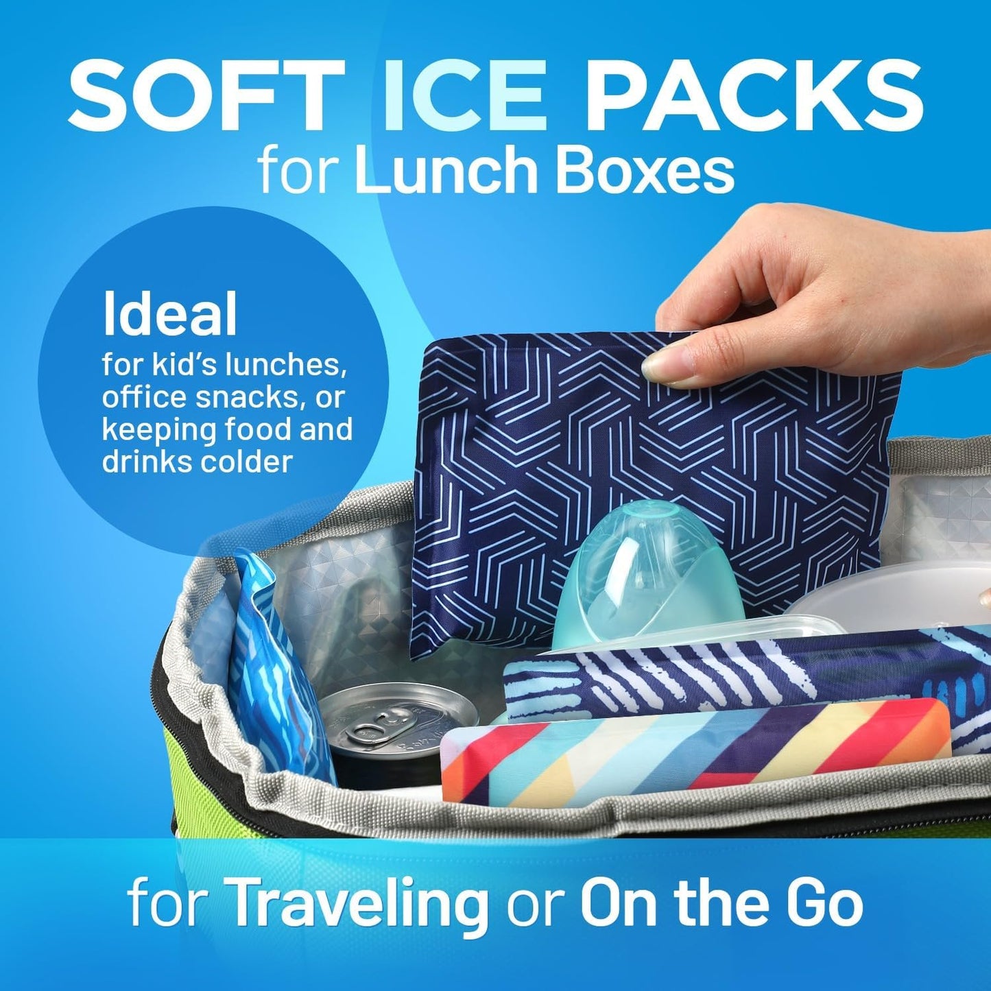 Everlasting Ice Reusable Ice Packs for Lunch Boxes & Coolers (4 Pack) Flexible, Long-Lasting, BPA Free, Versatile Lunch Box Ice Packs for Insulated Bags, Picnic, Travel, and More