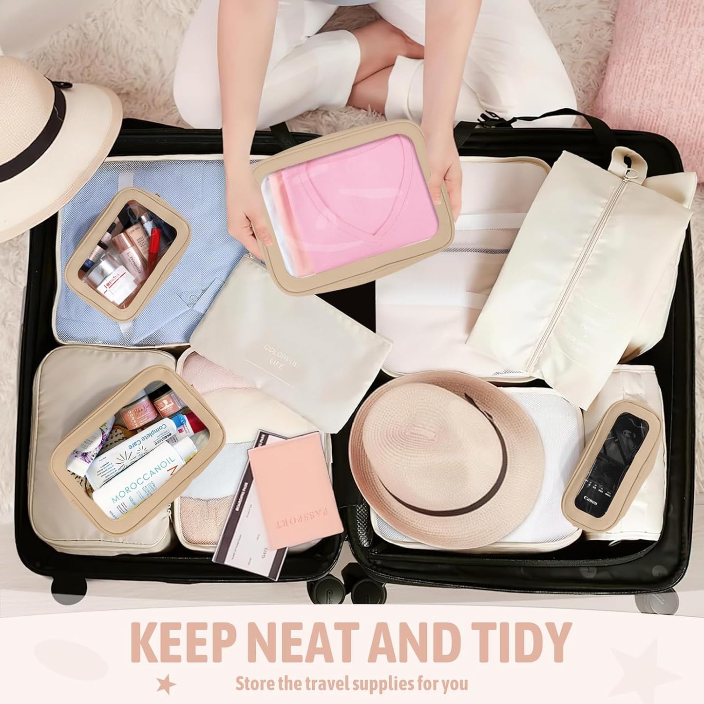 YOPCDJ 5PCS Diaper Bag Organizer Pouch Set, TSA Approved Toiletry Bag，Clear Waterproof TPU Makeup Bag Set Travel Organizer Bags for Women and Kids