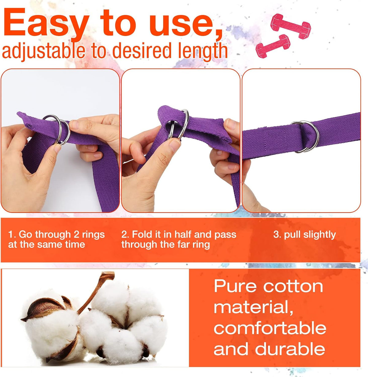 Jerify Yoga Strap for Stretching Bulk 6ft Exercise Stretch Band with Metal D Ring Adjustable Pilates Non Elastic Yoga Belt for Women Men Physical Fitness Gym Workout Dance