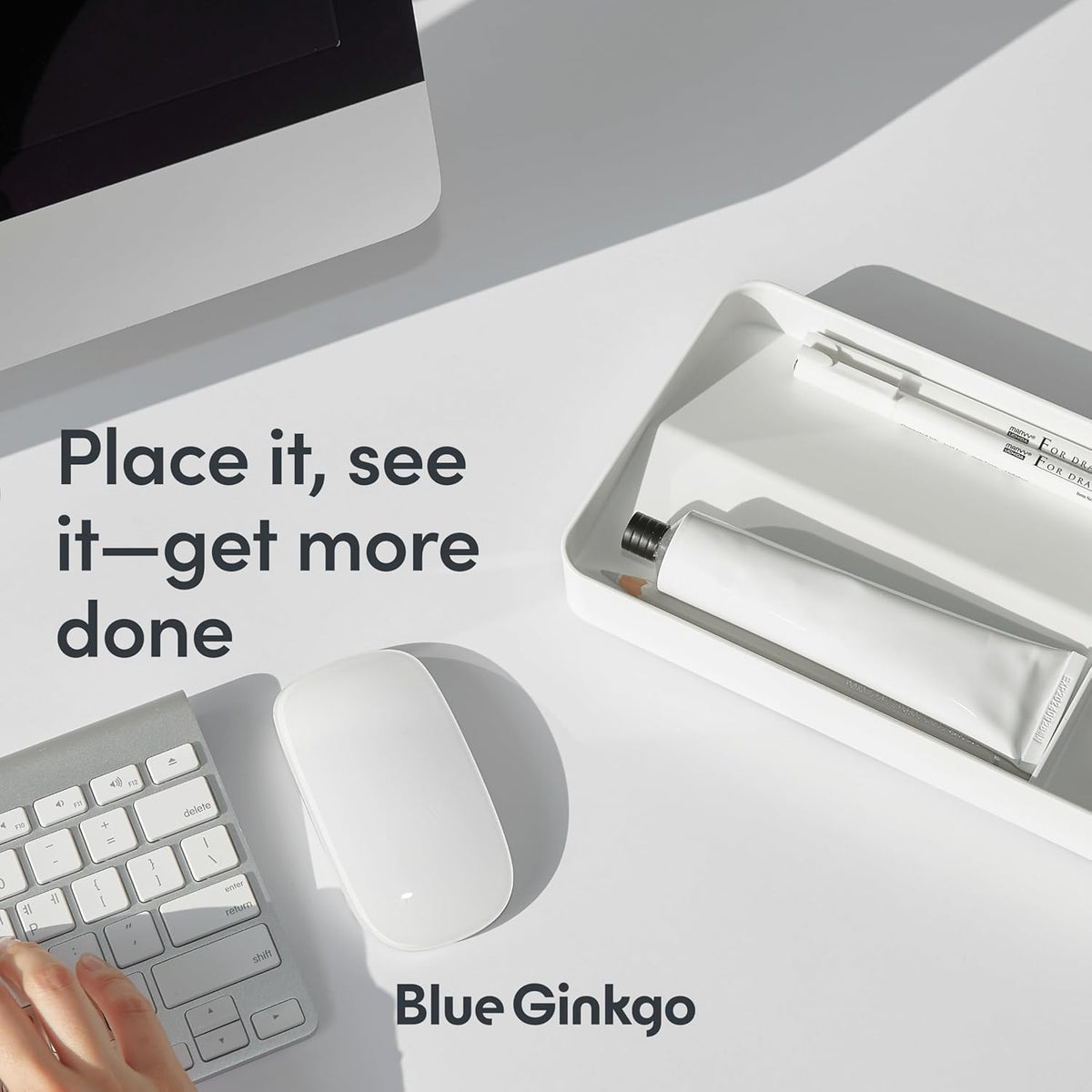 BLUE GINKGO Desk Organizer Tray, White, Made in Korea