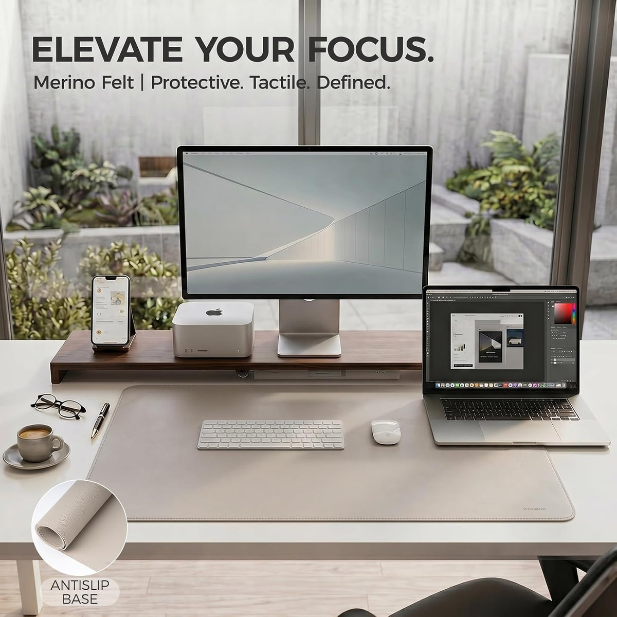 Large Desk Pad Non-Slip Desk Mat Protector for Keyboard Mouse Waterproof Vegan Leather Surface Faux Leather Laptop Mat Smooth Mouse Pad Premium Gift Tube Stone Gray 23.6" x 13.7"