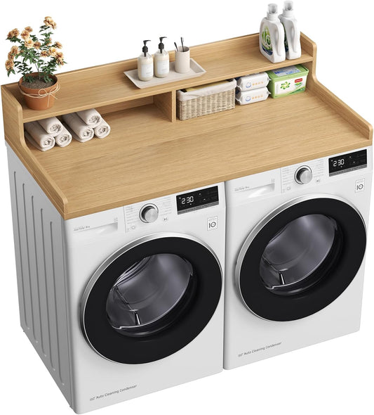 VOPEAK Washer and Dryer Countertop with Shelf, 2-Tier Washer Dryer Topper, 54" x 27.5" Spacious Laundry Countertop, Washing Machine Topper for Laundry Room Organization and Folding Clothes, Oak