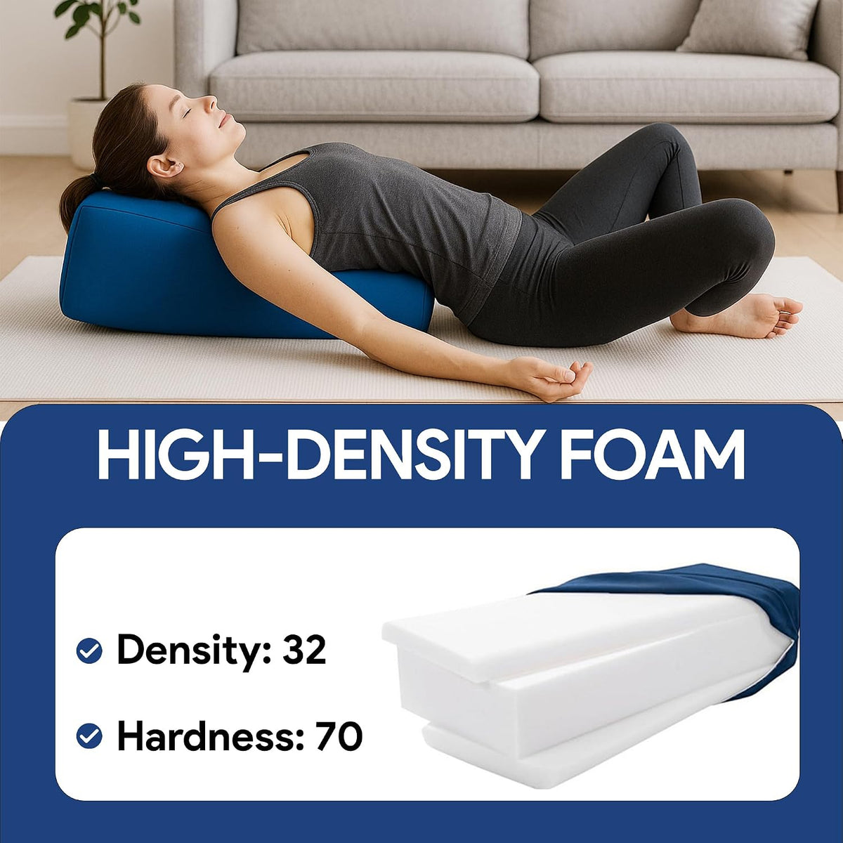 Rectangular Yoga Bolster Pillow for Meditation, Yoga & Back Support – Soft Meditation Cushion with Removable Hand Wash Cotton Cover & Carry Handle (Blue)