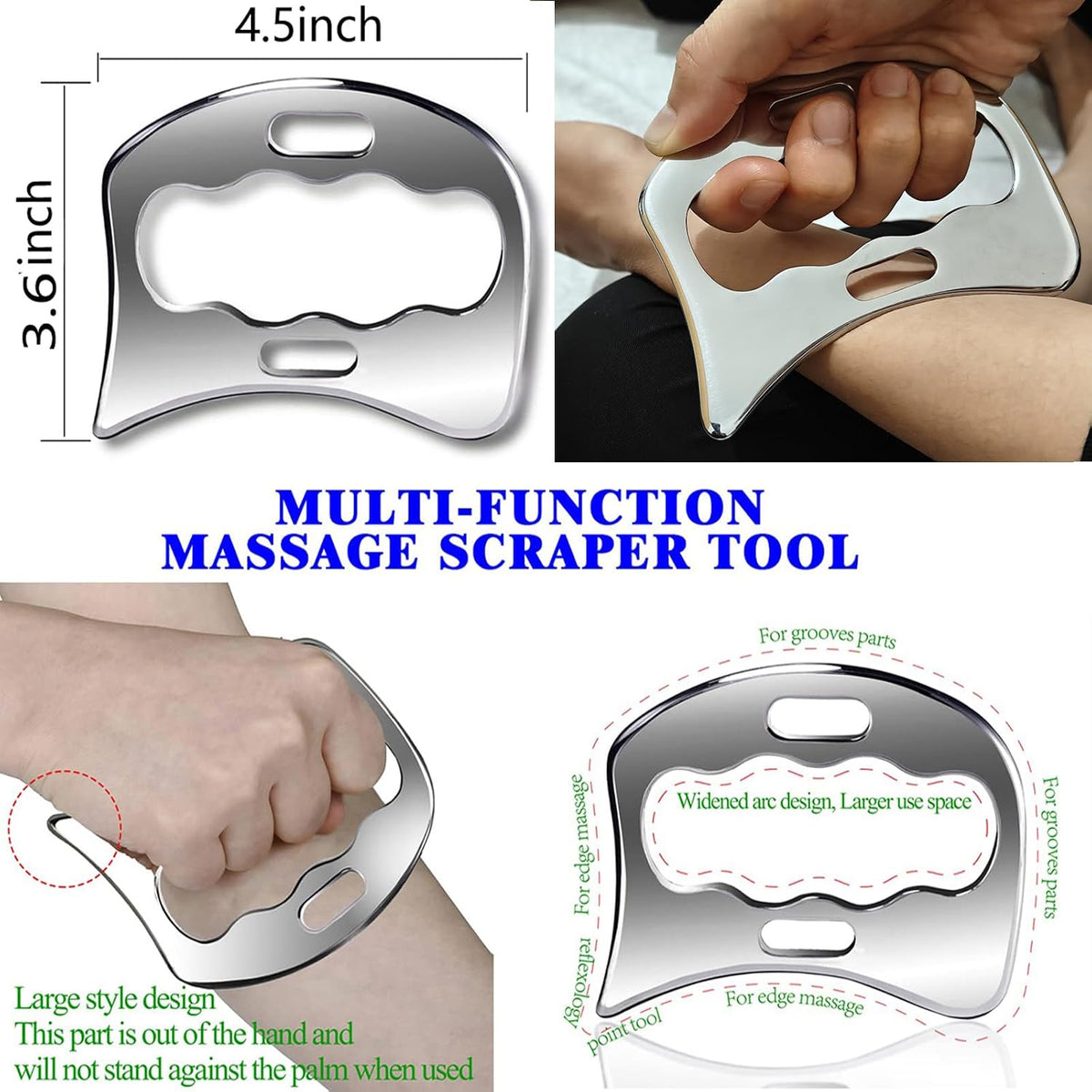 5 in 1 Stainless Steel Muscle Scraper Gua Sha Massage Tool Set, Scraping Tool Physical Therapy with Storage Case, Soft Tissue and Myofascial Release