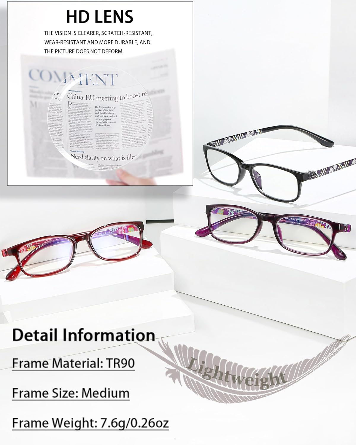 EYEURL Reading Glasses for Women Men Blue Light Blocking Readers 1.00