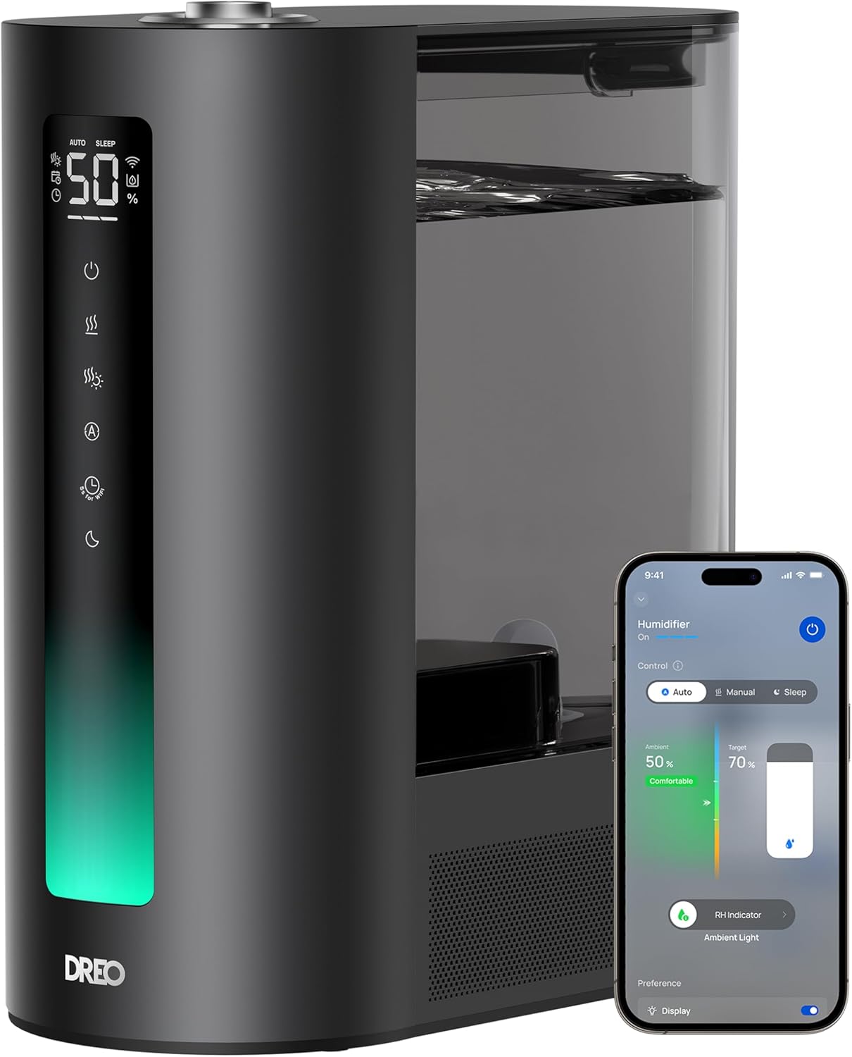DREO 6L Humidifiers for Bedroom, Smart Warm & Cool Mist for Large Room, 60Hr Quiet Runtime for Baby, Plant, Humidity Sensor, Indicator Light, 12H Timer, Google/Alexa, Black