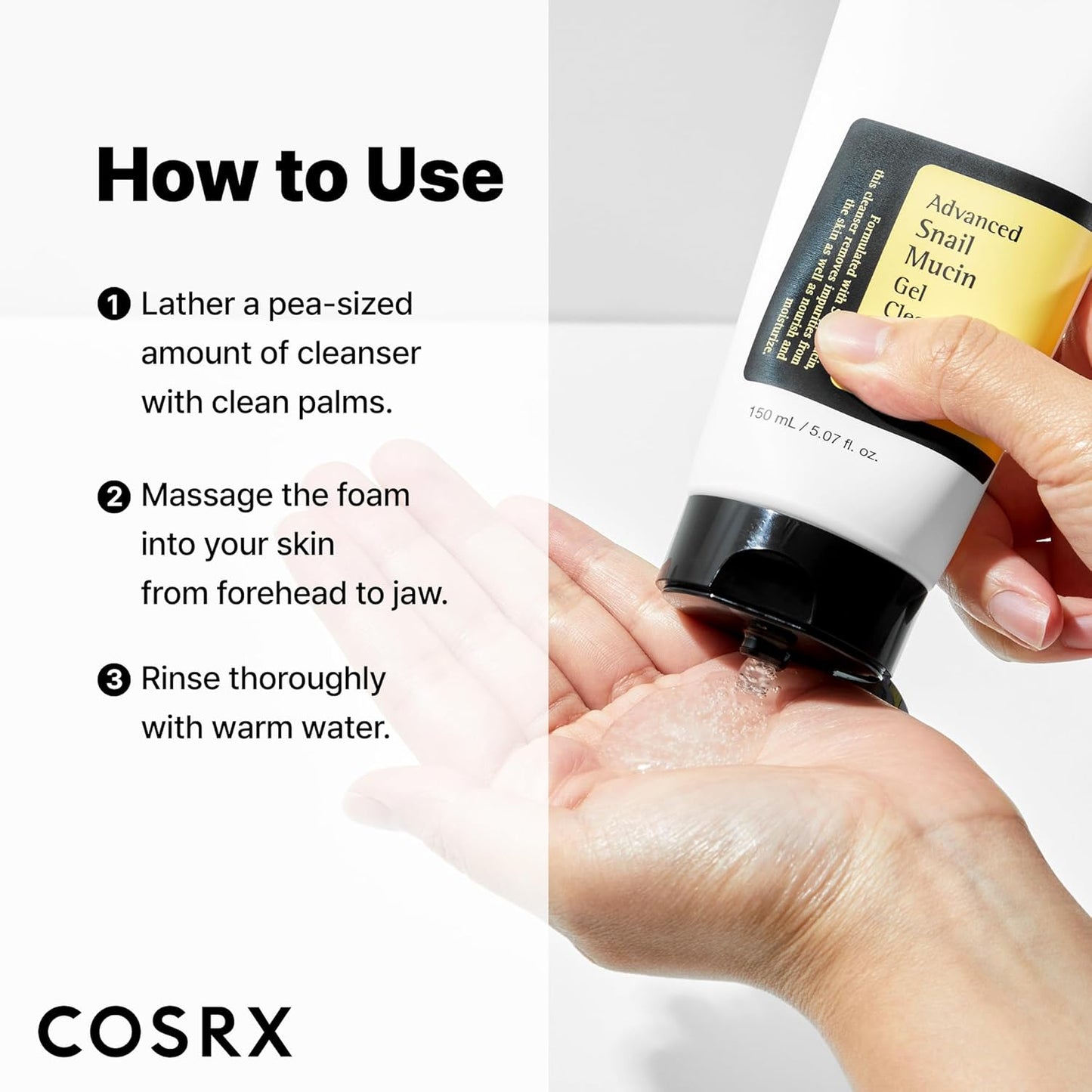 COSRX Advanced Snail Mucin Gel Cleanser, 5.07 Fl Oz / 150 mL, Rich Daily Deep Cleansing Gel Cleanser for Dull, Dry & Sensitive Skin, Korean Skin Care, Korean Face Wash