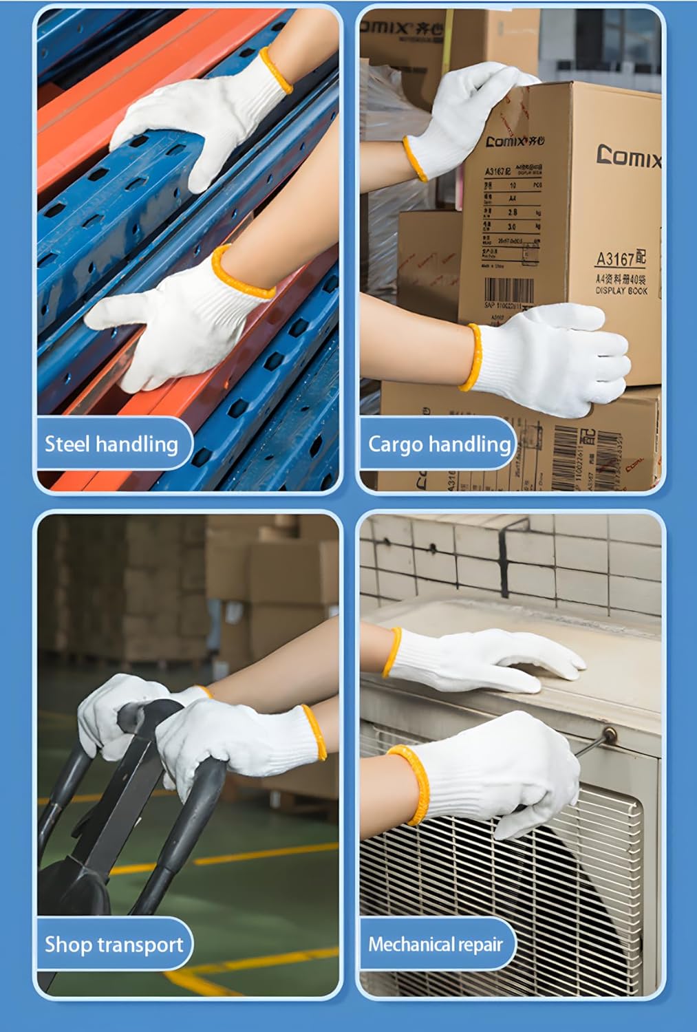 Unisex white cotton polyester knittedsafety gloves,suitable for gardening,warehouse,cooking work-12/36/240 pairs