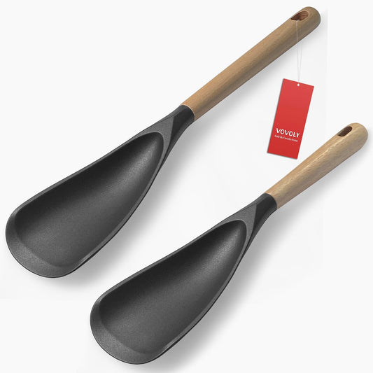 Vovoly Cooking Spoons, Nonstick Silicone Spatula Spoon Set, 11"+13", Black