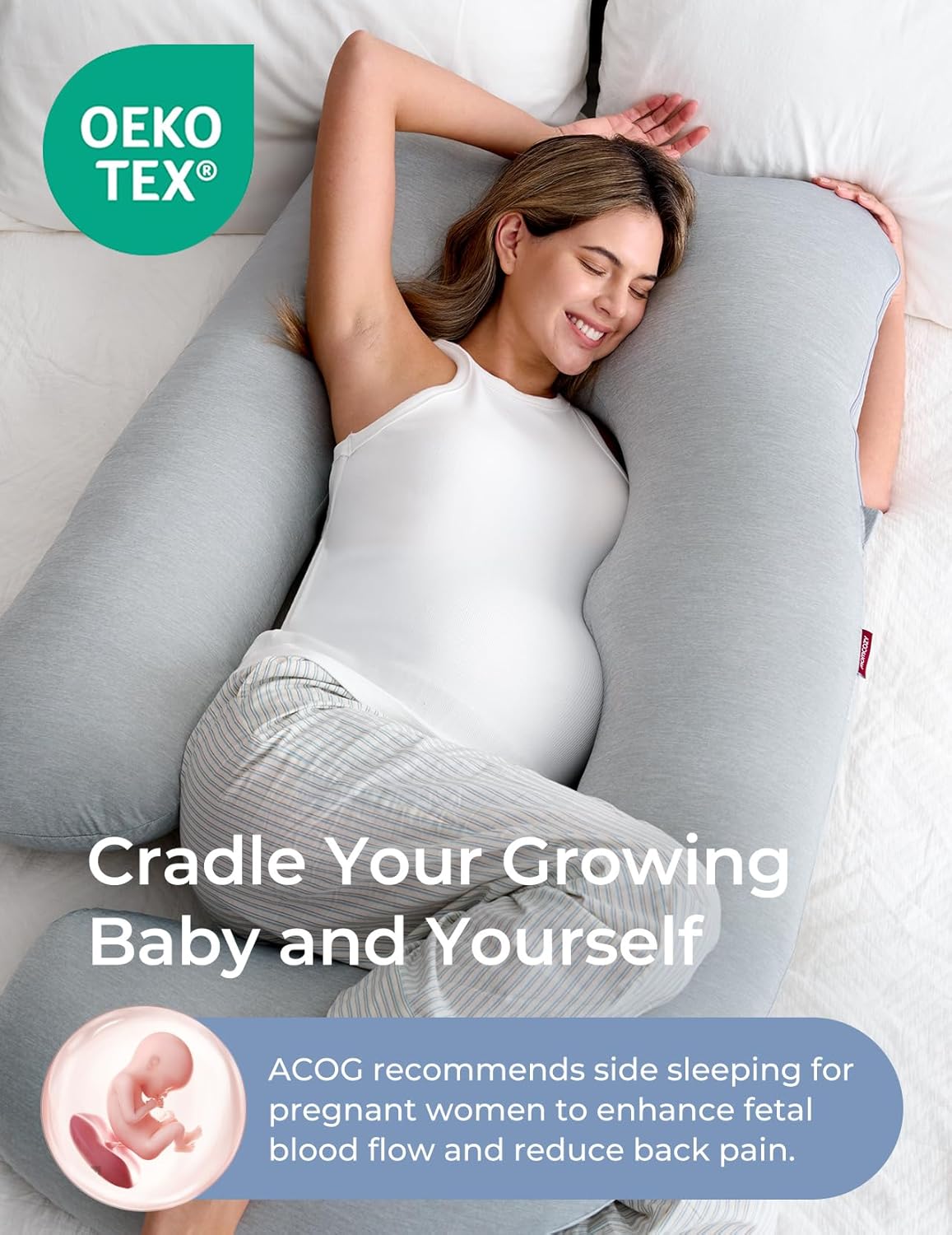 Momcozy Pregnancy Pillows with Cooling Cover, U-Shaped Full Body Maternity Pillow for Side Sleepers 57 Inch - Support for Back, Hip, Belly, Legs for Pregnant Women