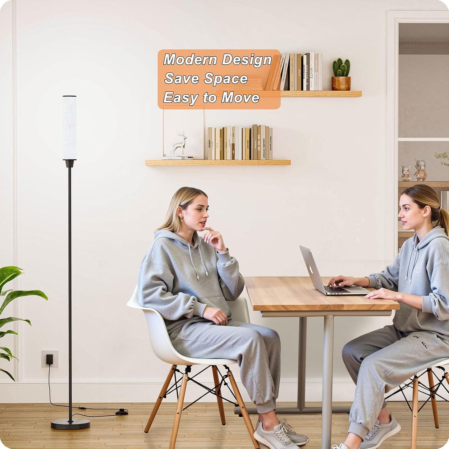 Nukanu Floor Lamp with Remote Control, Floor Lamps for Living Room/Bedroom/Office, Stepless Adjustable 3000K-6000K Colors and 10-100% Brightness,Standing Light with Foot Switch (Black+Beige Linen)