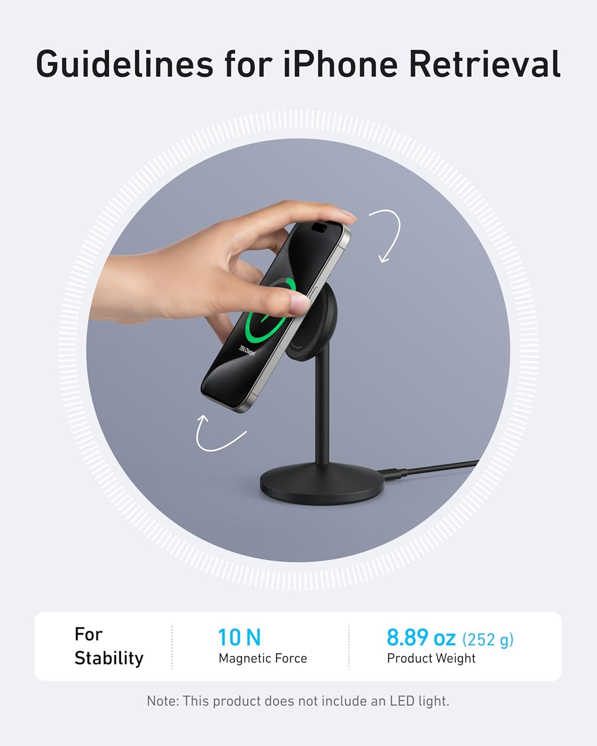 Anker MagGo iPhone 17 MagSafe Charger Compatible Stand, 15W Fast Magnetic Wireless Charging Station, Qi2 Certified 360° Wireless Charger, Magnetic Stand for iPhone 17/16/15/14/13 Series (No Adapter)