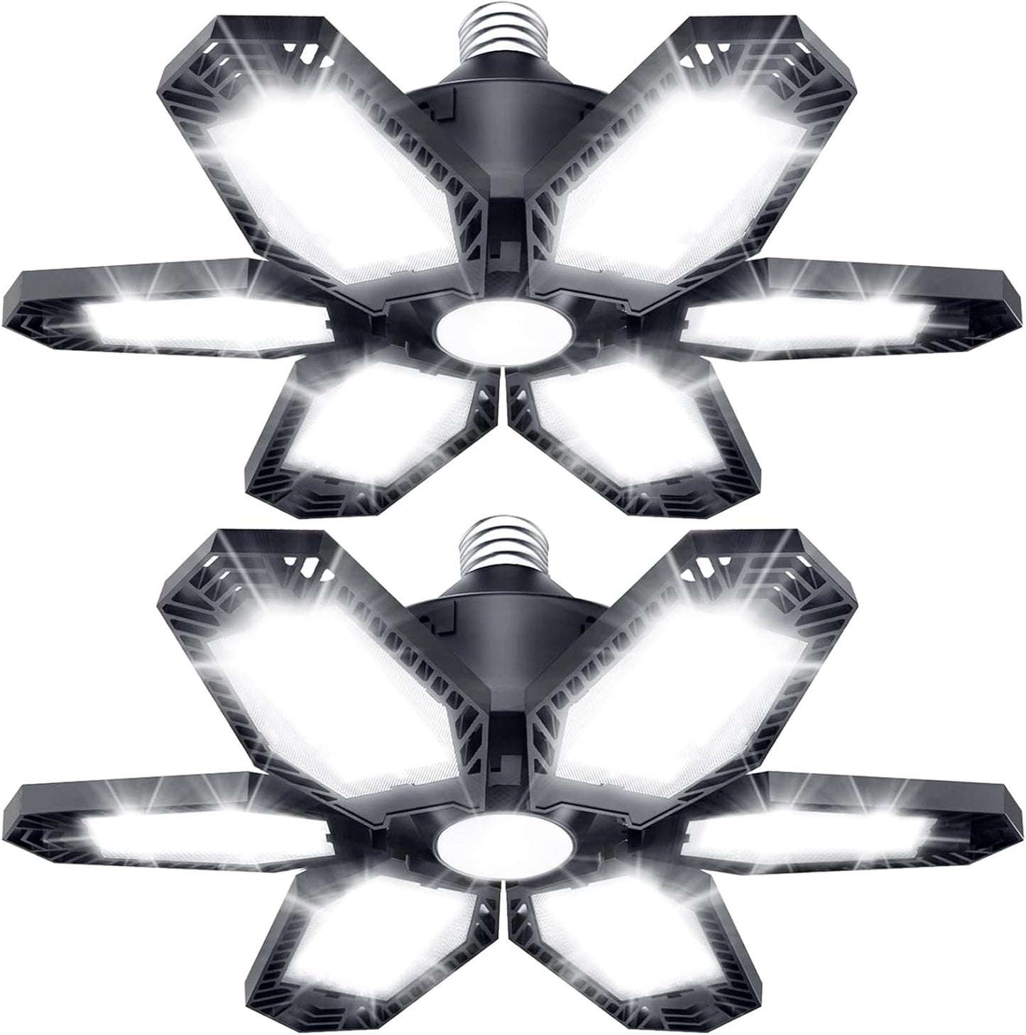 TANBABY 2 Pack LED Garage Warm Lights, 150W Deformable Garage Light Bulb, Total 12000LM 3000K Daylight, 6+1 Adjustable Panels, E26/E27 Screw-in Ceiling Light for Basement, Gift for Men