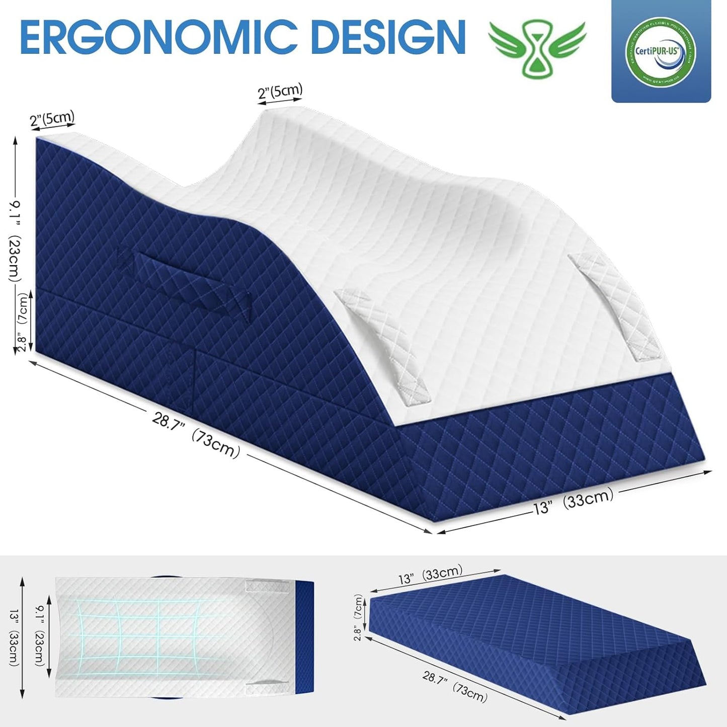 TranquilRelax Elevation Pillows for Leg After Surgery, Memory Foam Adjustable Wedge Pillow for Injury or Rest, Ankle Pillow for Sleeping Blood Circulation, Blue/Single Leg