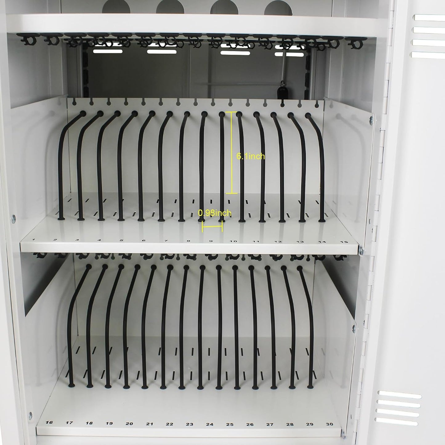 32-Port 30-Bay Charging Cart with Lock, White | Laptop Storage, Cord Management, Access Lock, for iPads/Chromebooks up to 16.3", for School/Business