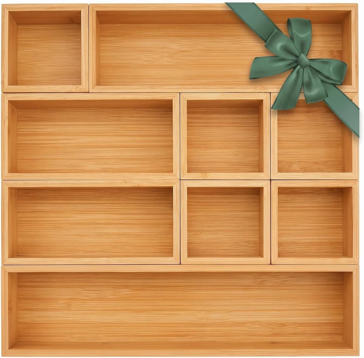MapleGrace Bamboo Drawer Organizer Set, 9 PCS Wood Storage Organizers