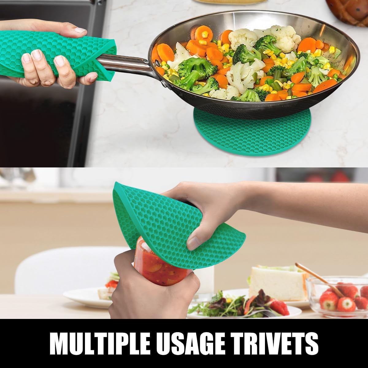 Rorecay 6pcs Oven Mitts and Pot Holders Sets Heat Resistant 500 Degrees, Non-Slip Silicone Hot Pads Potholders for Kitchen Baking Cooking, Extra Long Oven Gloves Quilted Liner, Jungle