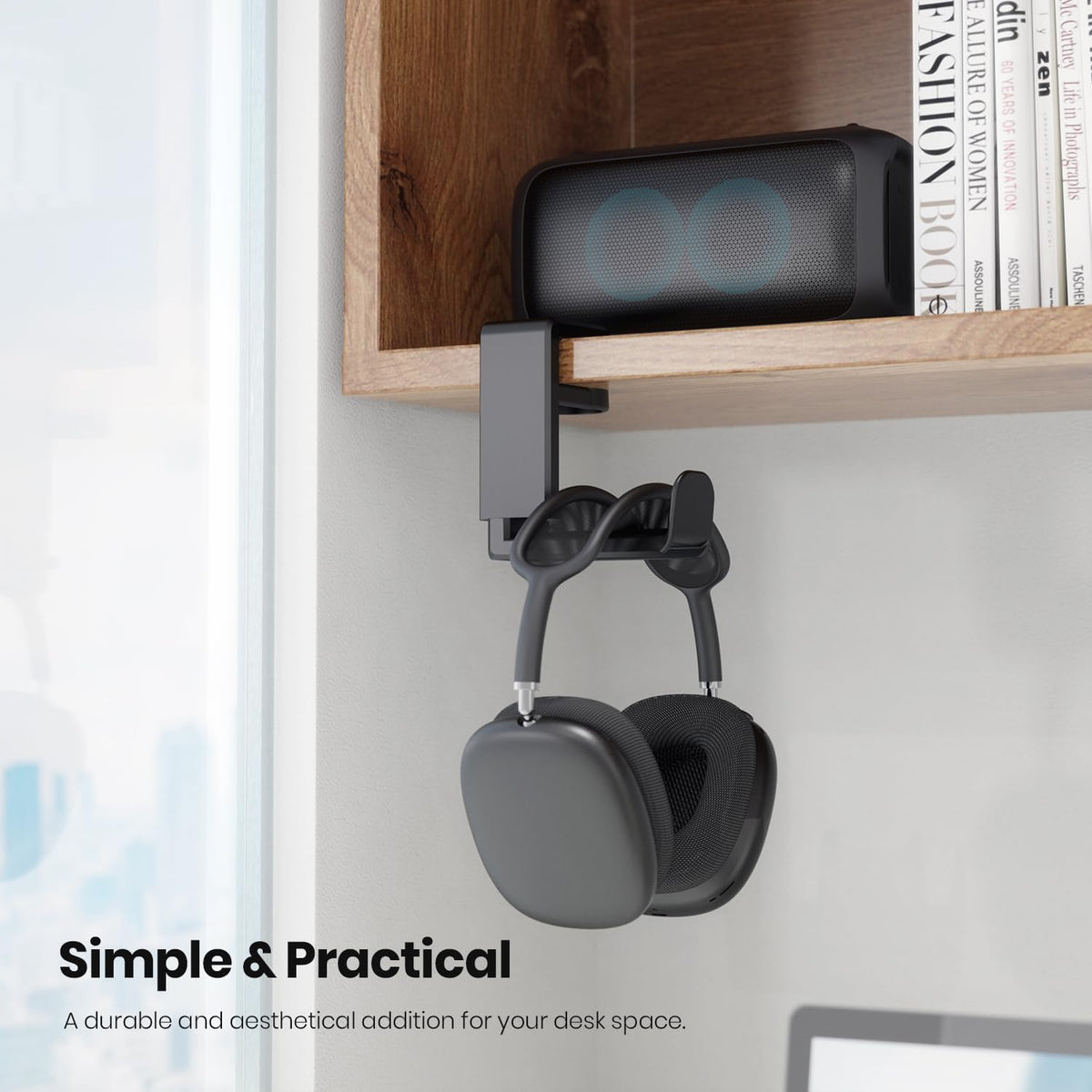 Rotating Headphone Stand - EURPMASK Upgraded PC Gaming Headset Stand, Adjustable Clamp-on Headphone Holder, Headphones Hanger Hook Under Desk with 360 Degree Swivel&Cable Clip Organizer - Darth Vader