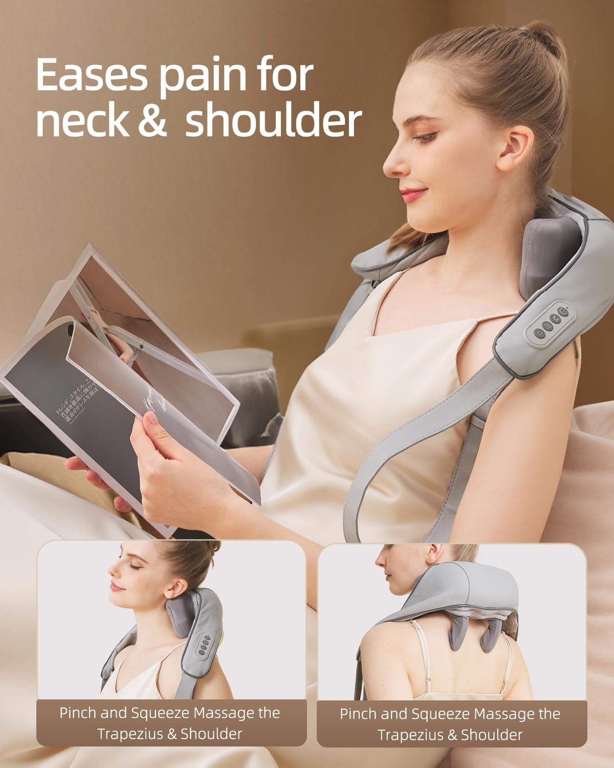 Cordless Neck Shoulder Massager with Heat,Deep Tissue Kneading Relieves Tension Improves Circulation,Gifts for Women,Men,Mom,Dad(Grey)