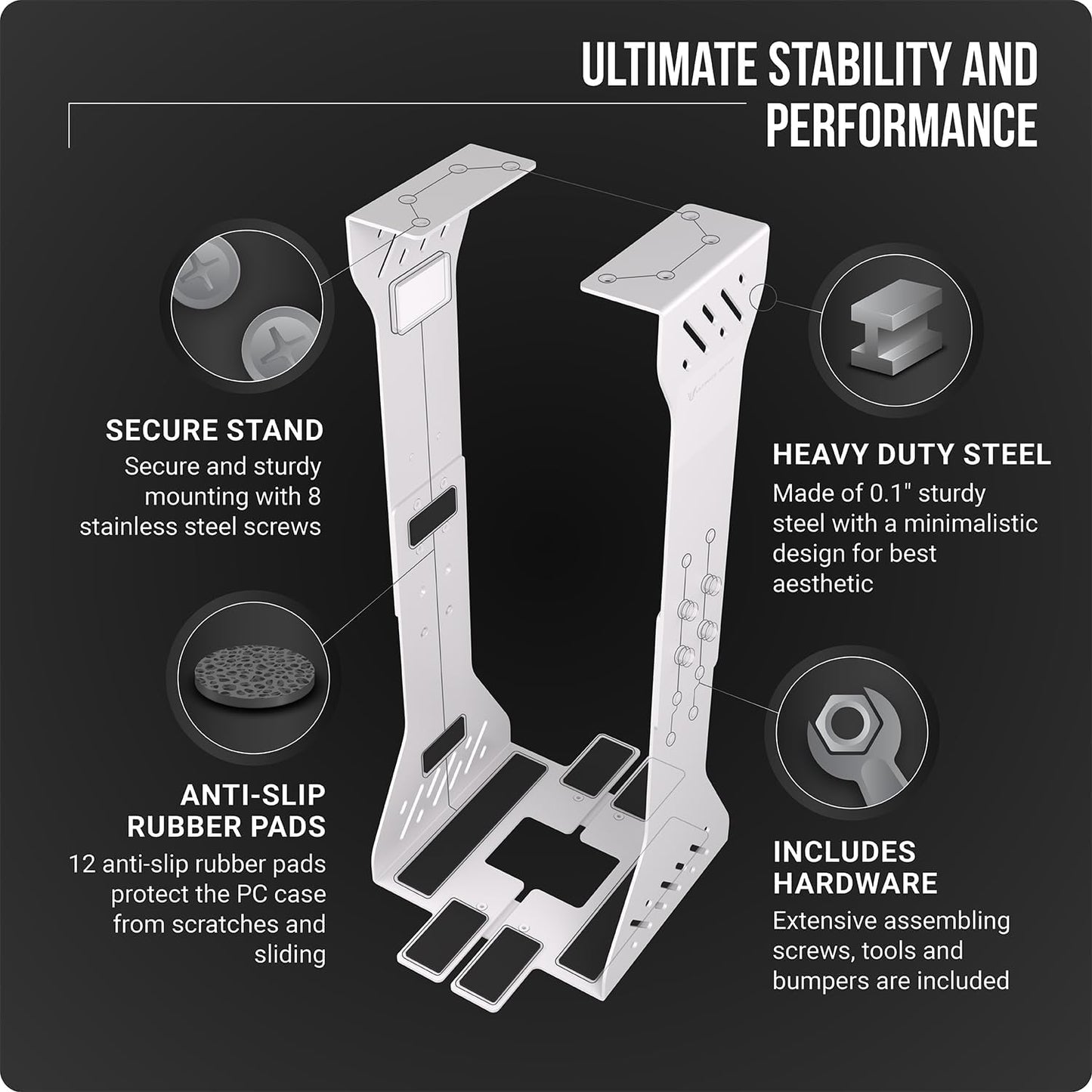 Heavy Duty Under Desk PC Holder – Up to 77 lbs Load Capacity - Adjustable Computer Tower Holder - Under Desk Computer Mount (White)